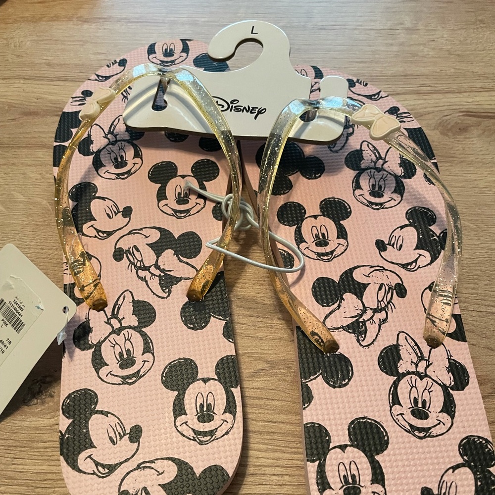 Pink Mickey and Minnie flip flops size L